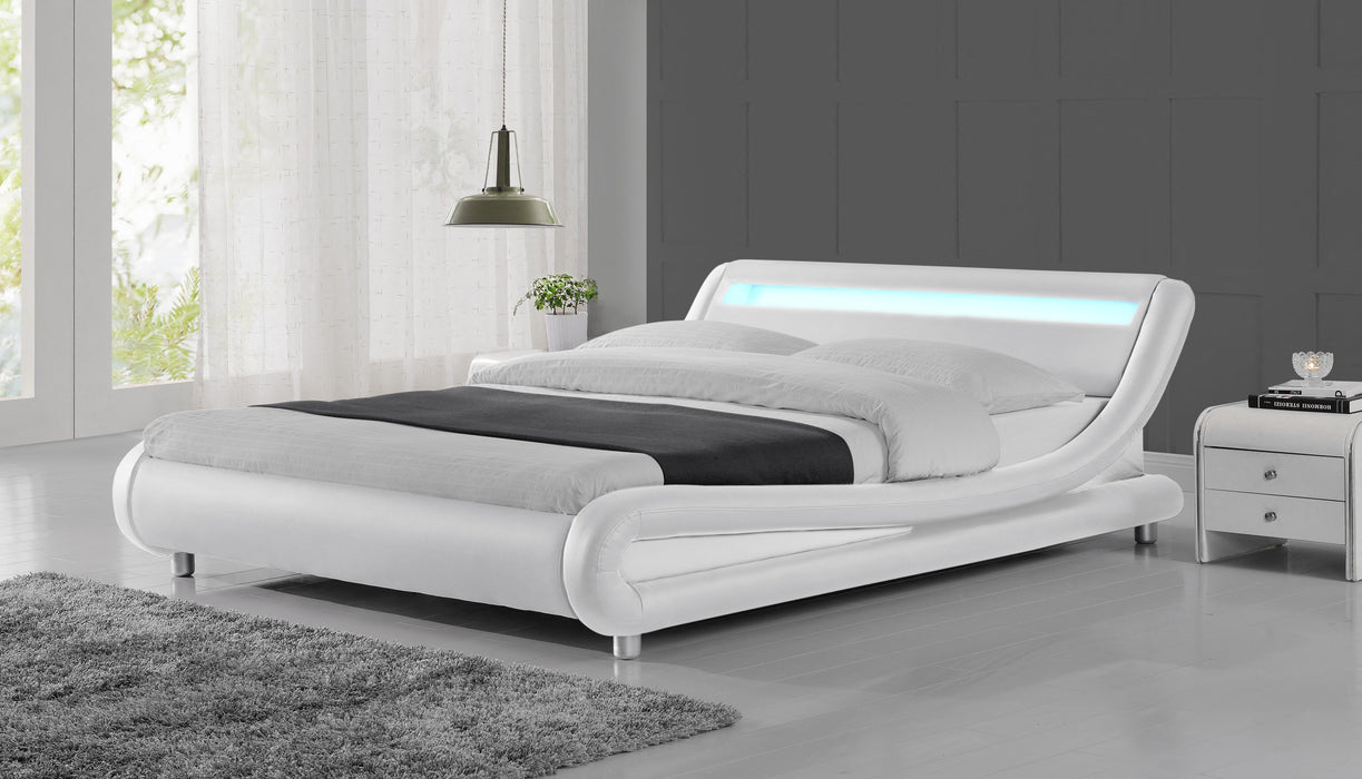 Galaxy Faux Leather King Bed Frame with LED, White