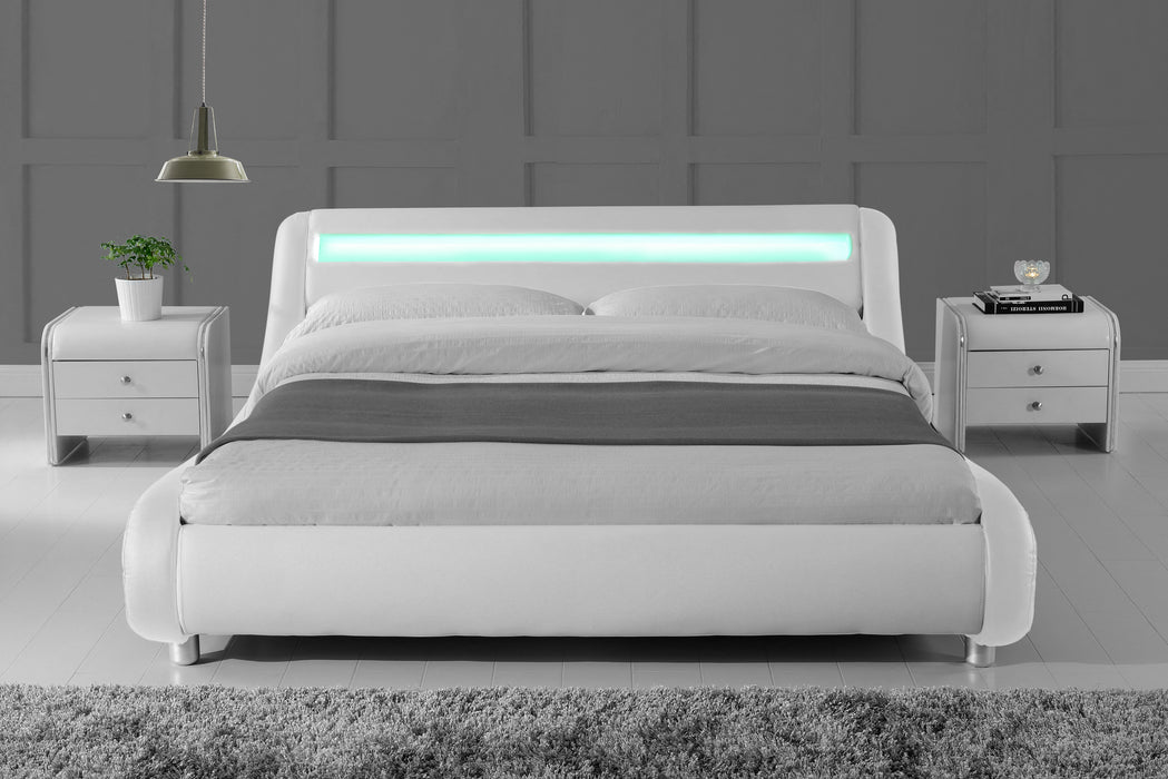 Galaxy Faux Leather Double Bed Frame with LED, White
