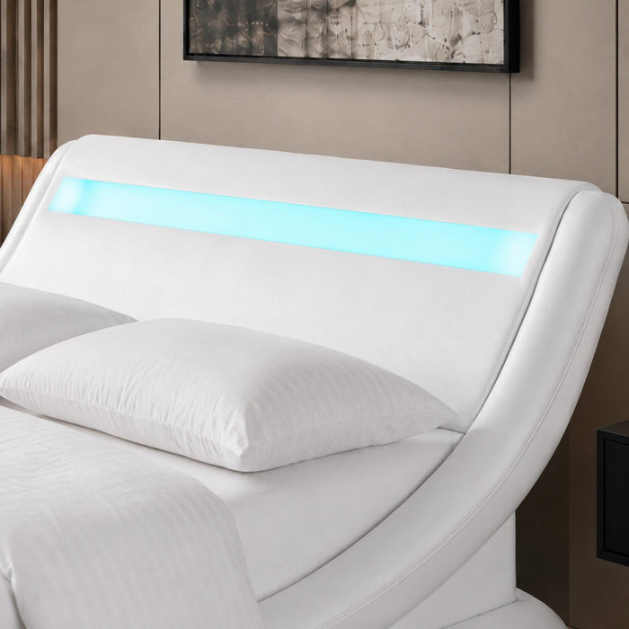 Galaxy Faux Leather Double Bed Frame with LED, White