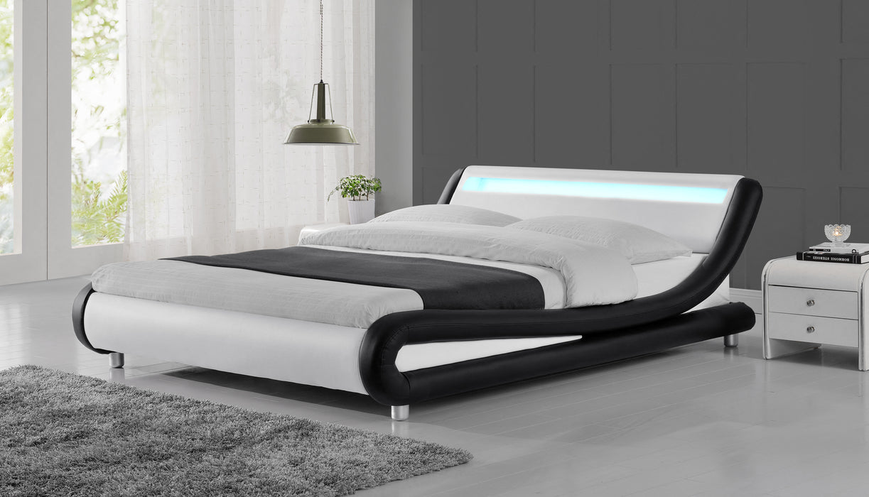 Galaxy Faux Leather Double Bed Frame with LED, Black/White