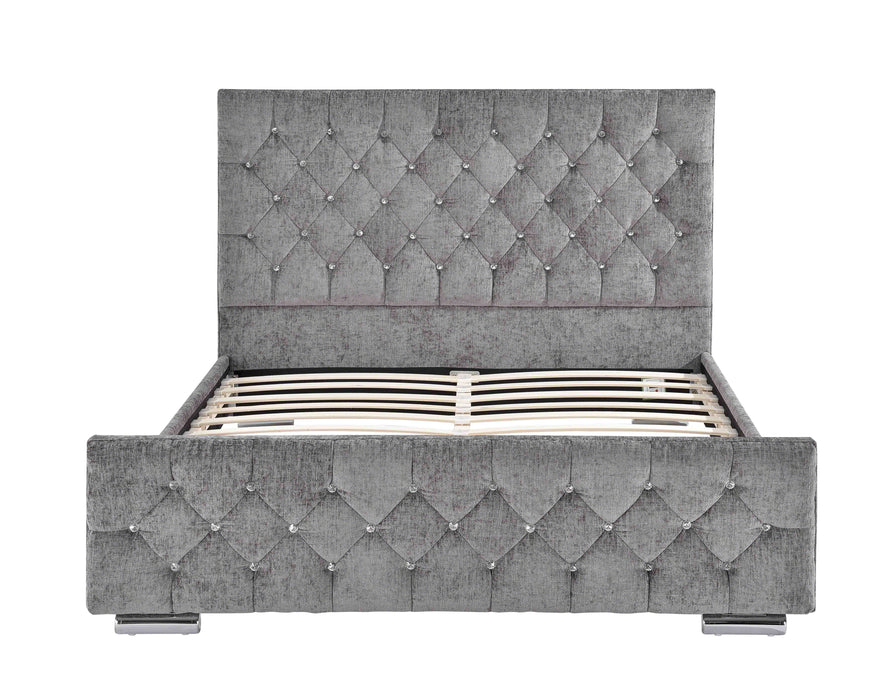 Arya Chenille Silver Fabric King Bed