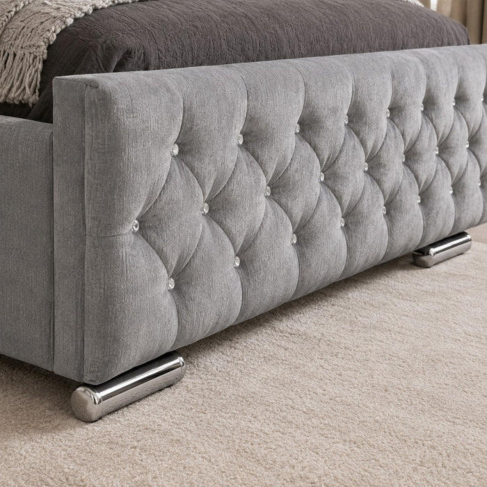 Arya Fabric Ottoman Super King Bed with Storage, Silver Chenille