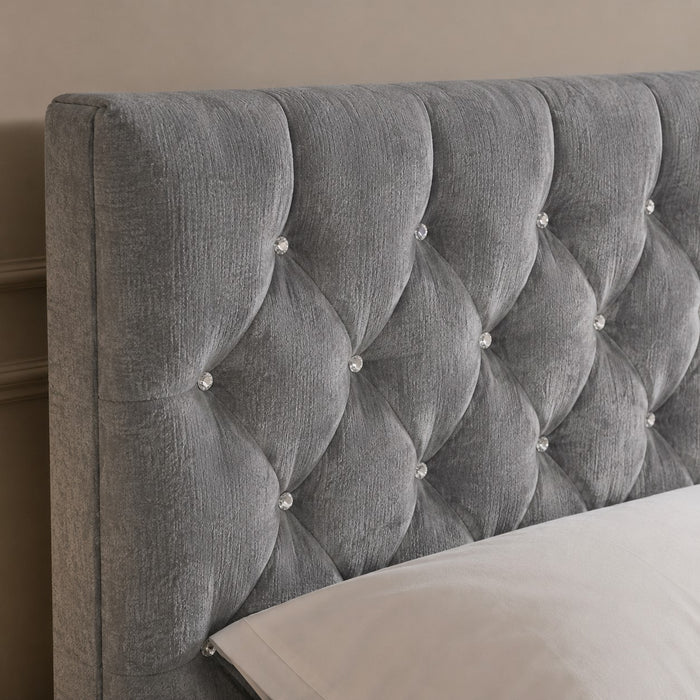 Arya Fabric Ottoman Super King Bed with Storage, Silver Chenille