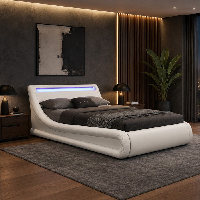 Galaxy Ottoman Double Bed Frame with LED and Storage, White