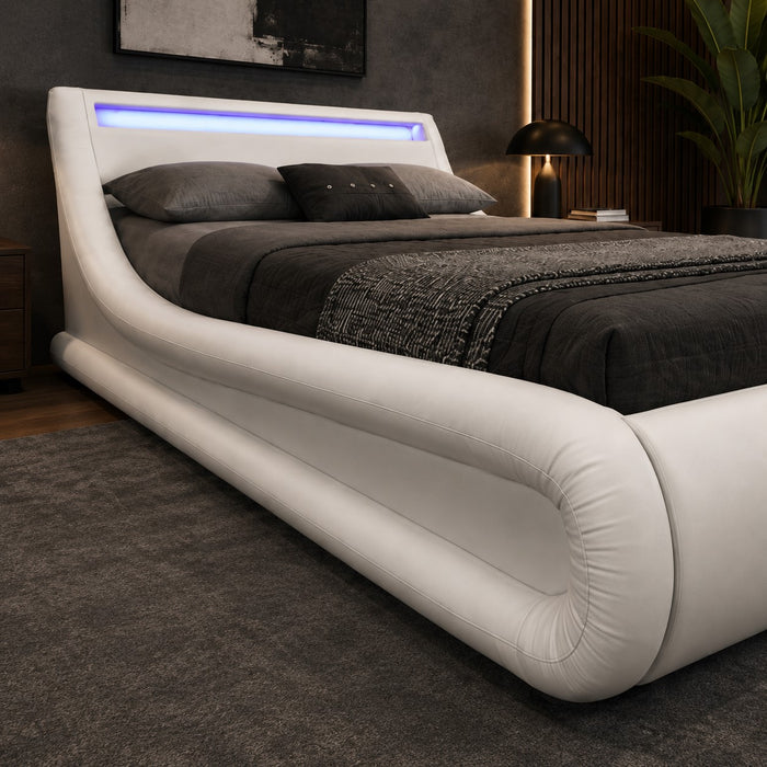 Galaxy Ottoman Double Bed Frame with LED and Storage, White