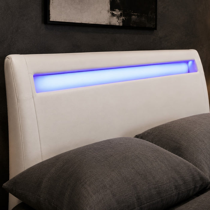 Galaxy Ottoman Double Bed Frame with LED and Storage, White