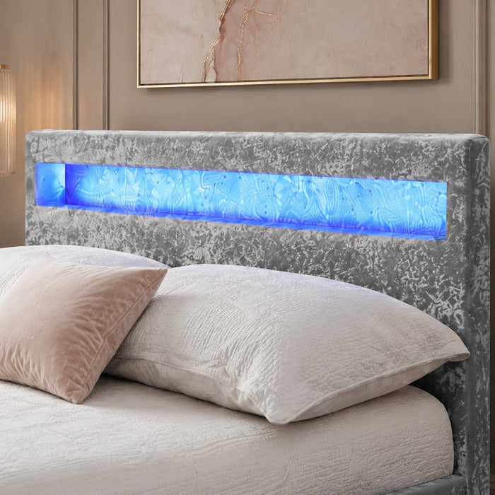 Comet Silver Velvet Double Bed with Under Bed Storage Drawers