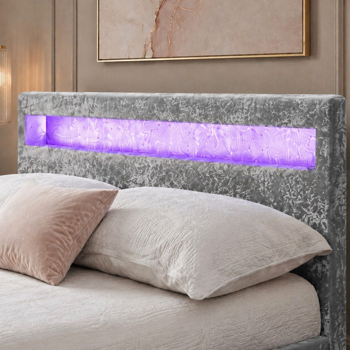 Comet Silver Velvet Double Bed with Under Bed Storage Drawers