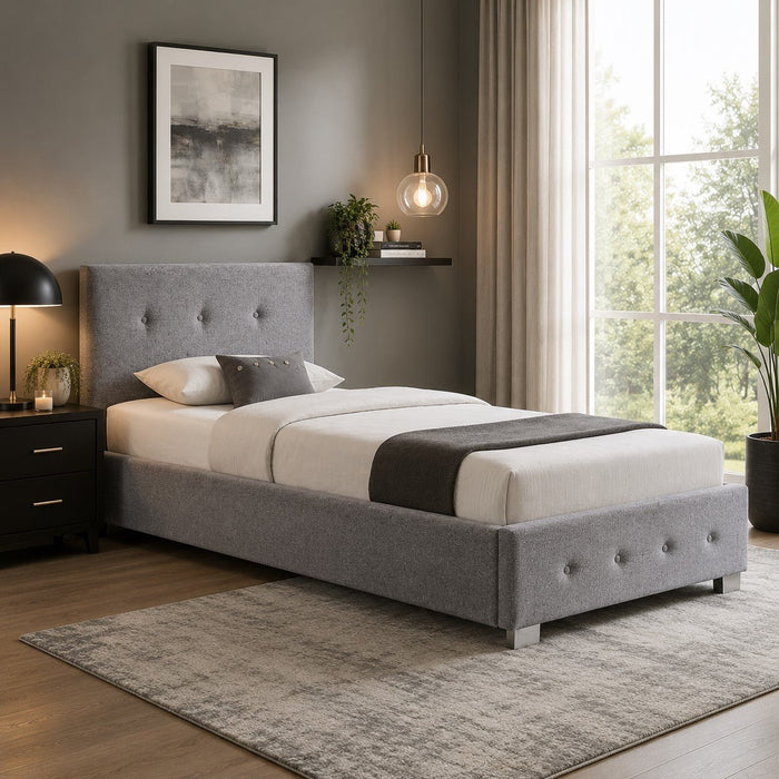 Derby Ottoman Fabric Single Bed with Storage, Silver Chenille