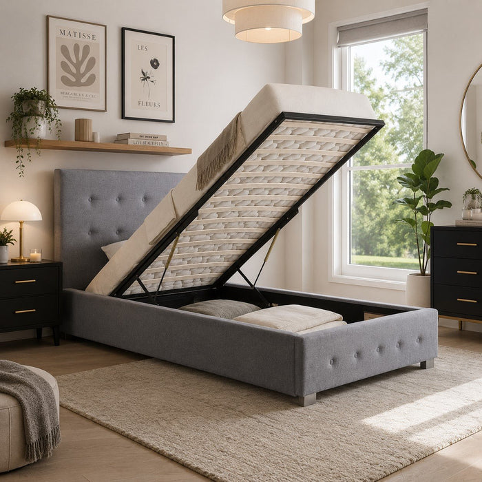 Derby Ottoman Fabric Single Bed with Storage & Mattress, Silver Chenille