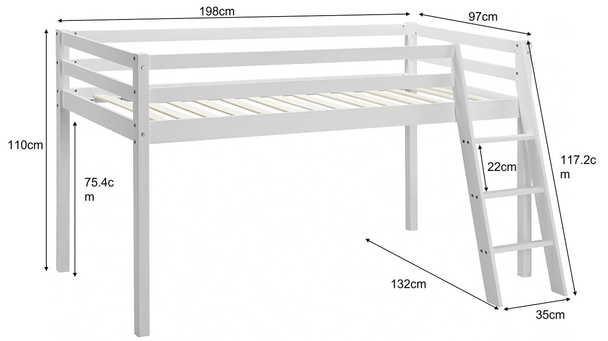Albany Kids Bunk Bed Mid-Sleeper Wooden Frame, White