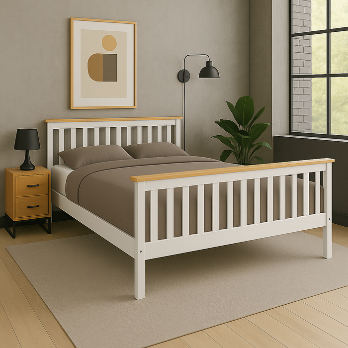 Woodford Wooden Bed Frame White & Oak, King
