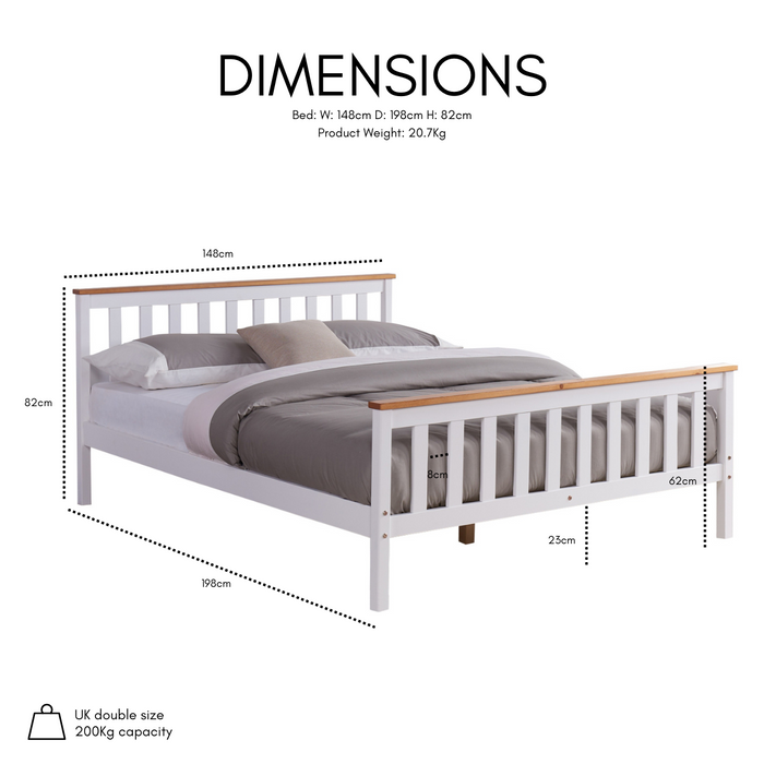 Woodford Wooden Bed Frame White & Oak, King