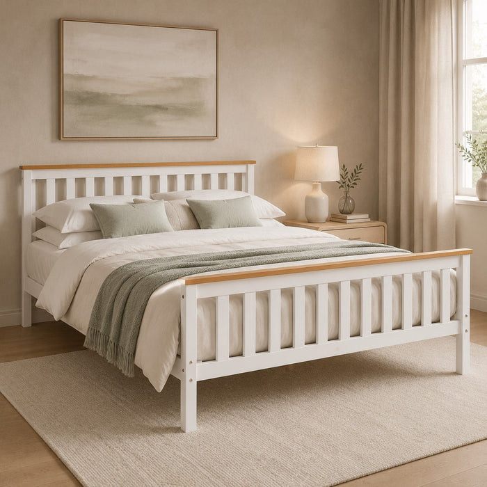 Woodford Wooden Bed Frame White & Oak, King