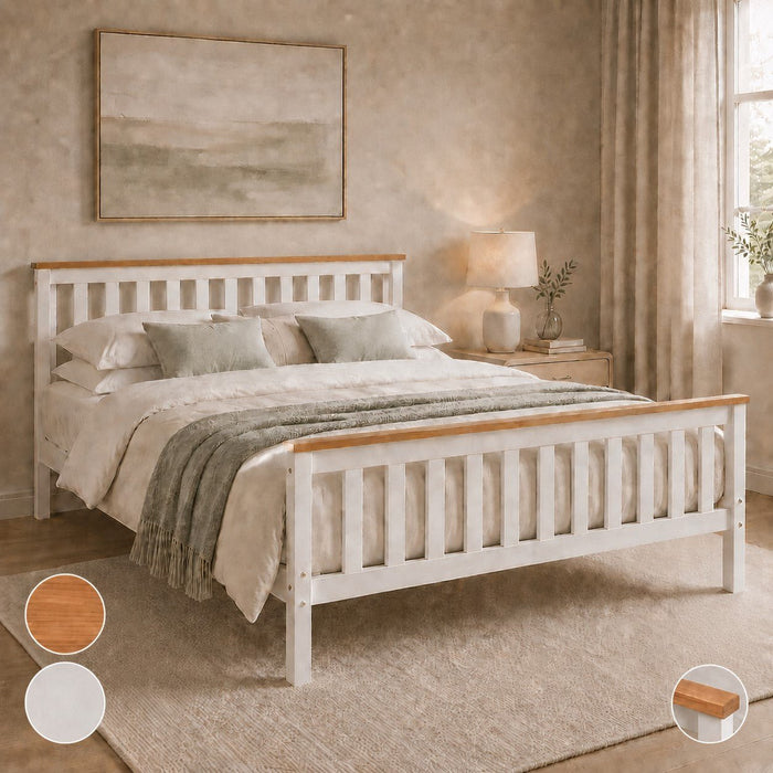 Woodford Wooden Bed Frame White & Oak, King