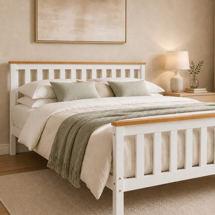 Woodford Wooden Bed Frame White & Oak, King