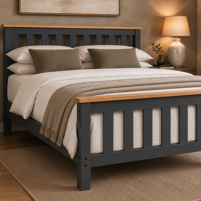 Woodford Wooden Bed Frame Dark Grey & Oak, Double