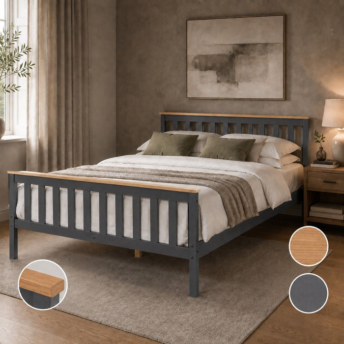 Woodford Wooden Bed Frame Dark Grey & Oak, Double
