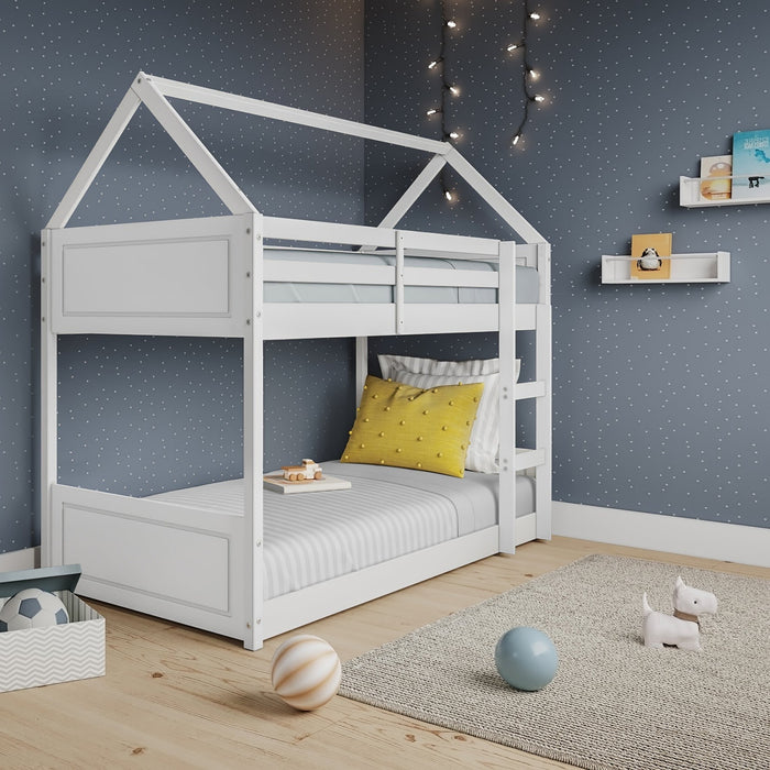 Miller Bunk Bed House Single Kids Frame, White