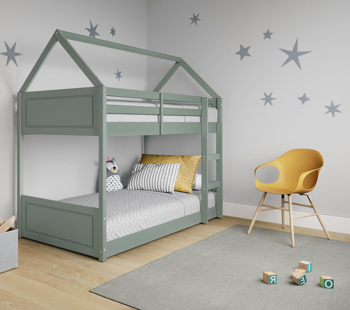 Miller Bunk Bed House Single Kids Frame - Pastel Green