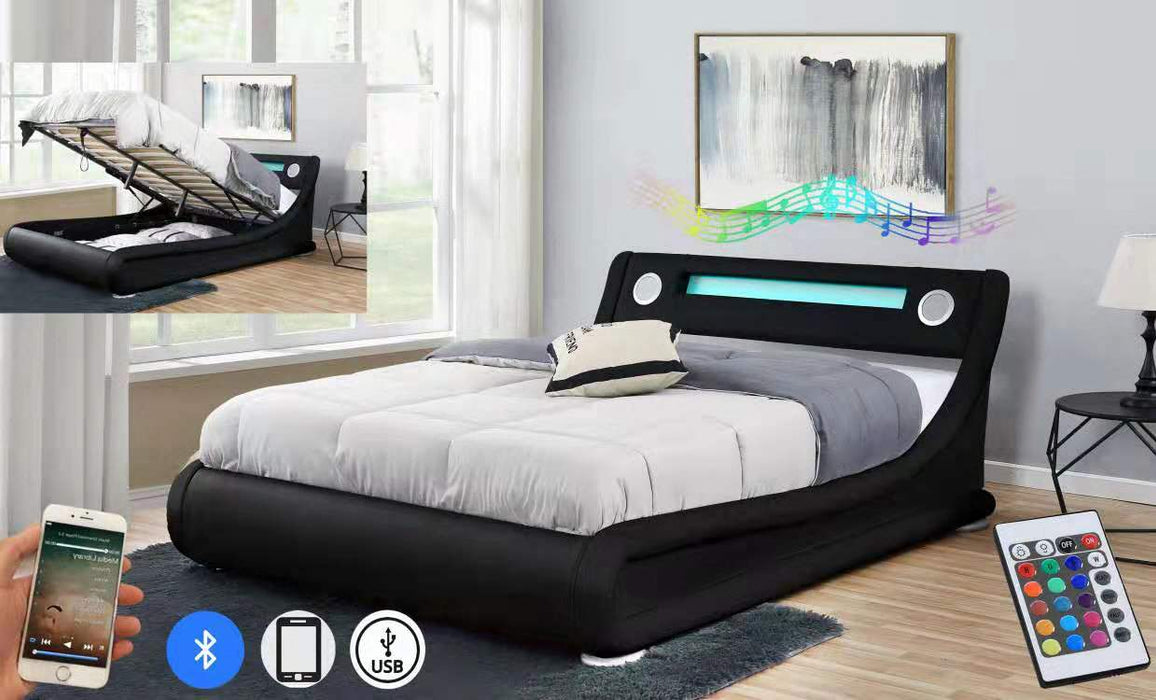 Galaxy Black PU LED Bed Speaker Gas Lift, King