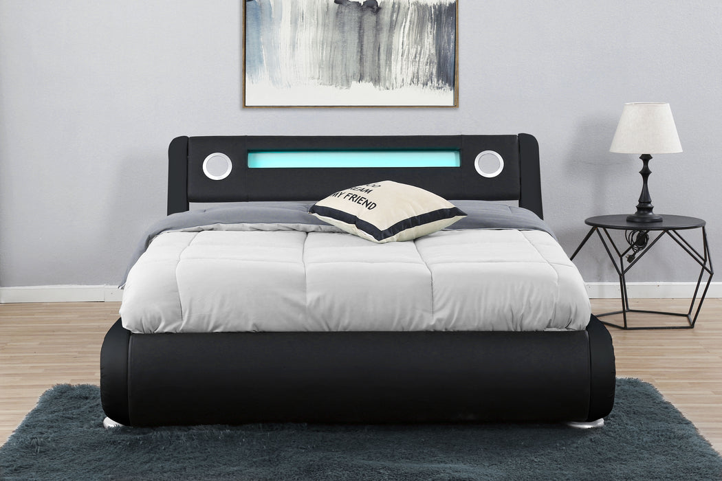 Galaxy Black PU LED Bed Speaker Gas Lift, Double