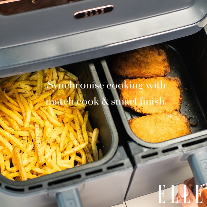 ELLE Air Fryer in Grey & Rose Gold, Triple Basket