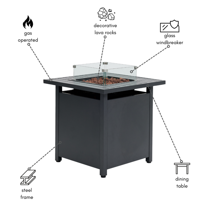 Tobago 6 Seat Modular Rope Garden Set With Firepit, Charcoal