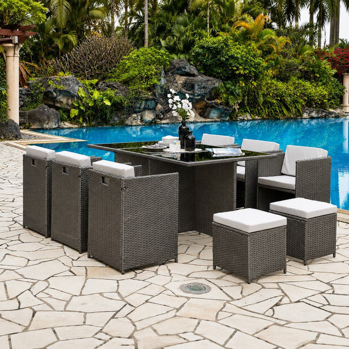 Vista Rattan Garden Dining Set with Stools, Grey