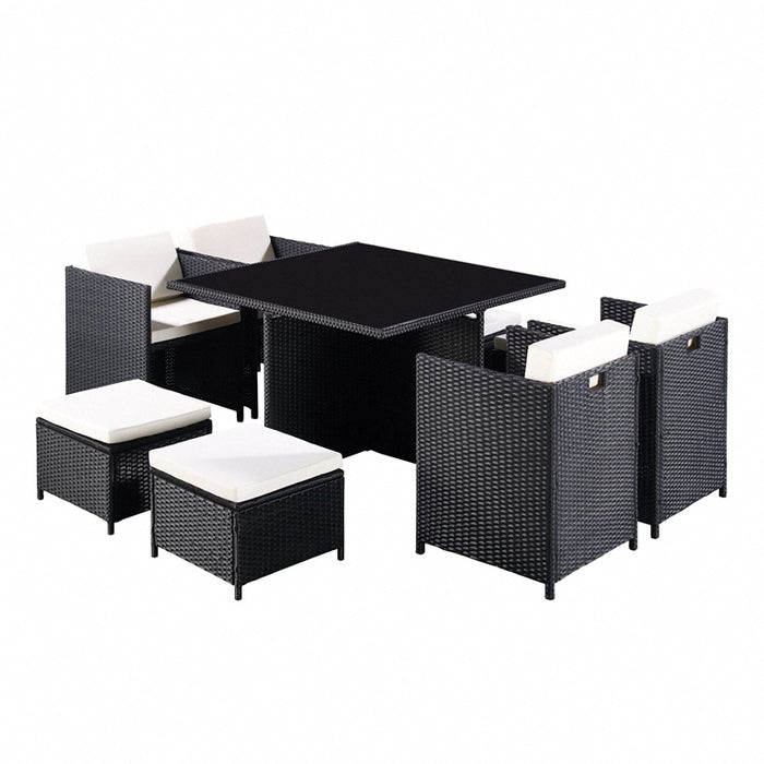 Cube Rattan Garden Furniture 9 Piece Set with Free Cover Included, Black