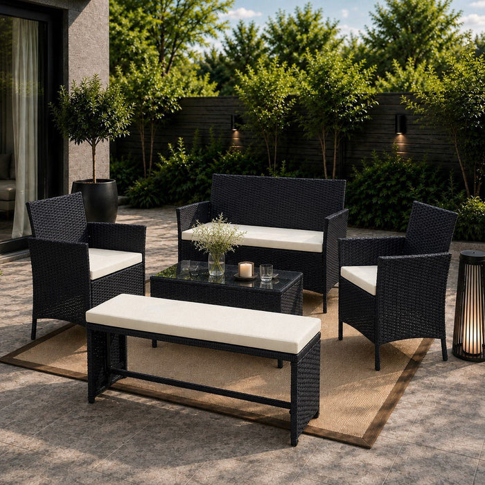 Maya Garden Lounge Set with Bench, Black