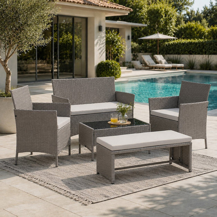 Maya Garden Lounge Set with Bench, Grey