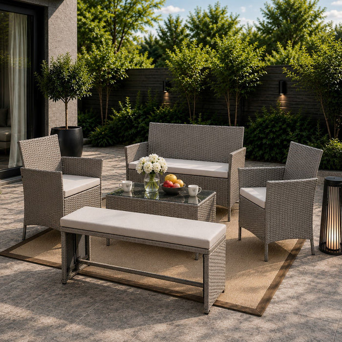 Maya Garden Lounge Set with Bench, Grey