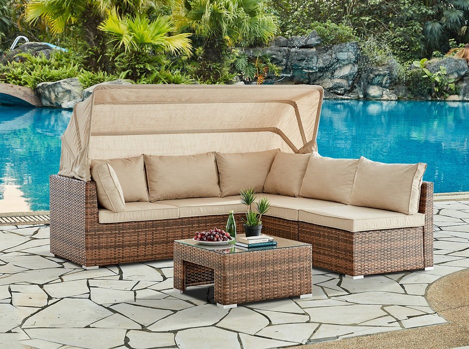 Rhodes Modular Sunbed Garden Sofa Set, Brown
