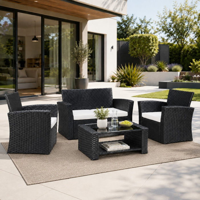 Vegas Rattan Garden Lounge Set, Black