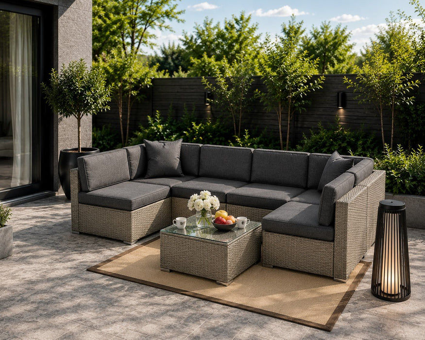 Catina Modular Corner Rattan Garden Sofa Set, Mix Grey