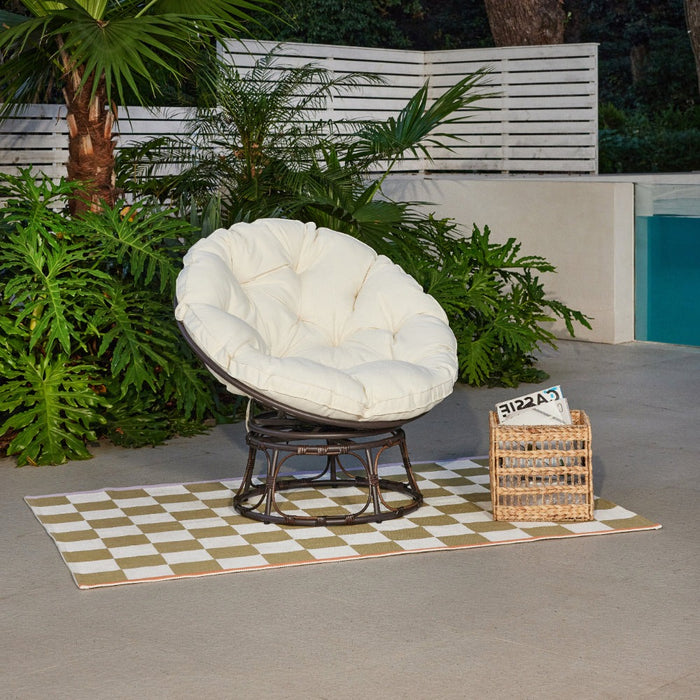 Papasan Moon Chair - Outdoor Garden Rattan Padded Seat, Cream