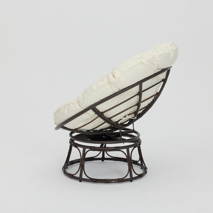 Papasan Moon Chair - Outdoor Garden Rattan Padded Seat, Cream