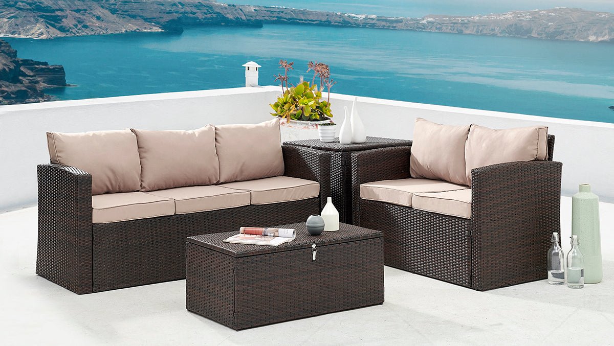 Sofa Sets Seconds Rattan Garden Furniture Paloma Sofa Rattan Garden Set With Storage Tables Brown Home