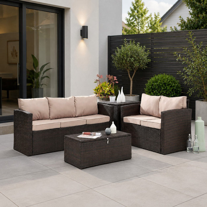Paloma Rattan Garden Sofa Set with Ottoman Tables, Brown