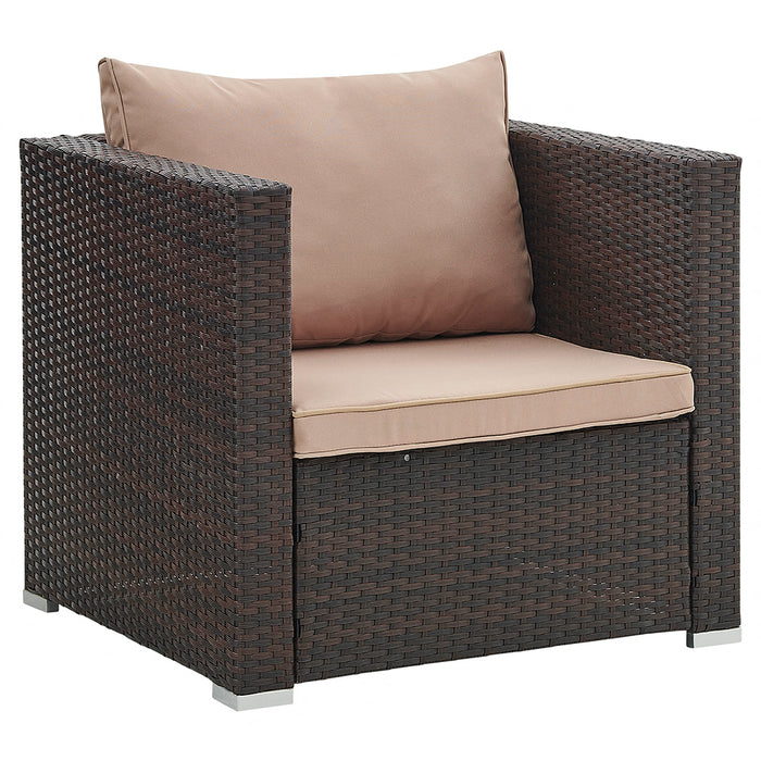 L-Shape Rattan Garden Sofa Set with Chair, Brown