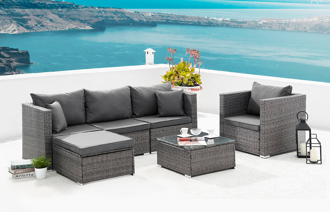L-Shape Rattan Garden Sofa Set with Chair, Grey
