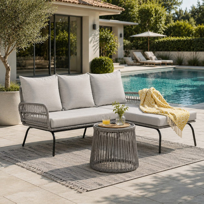Corfu Wicker L Shape Garden Set, Grey