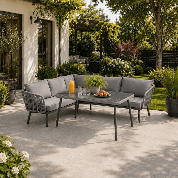 Capri Corner Garden Set with Bench and Footstool, Grey