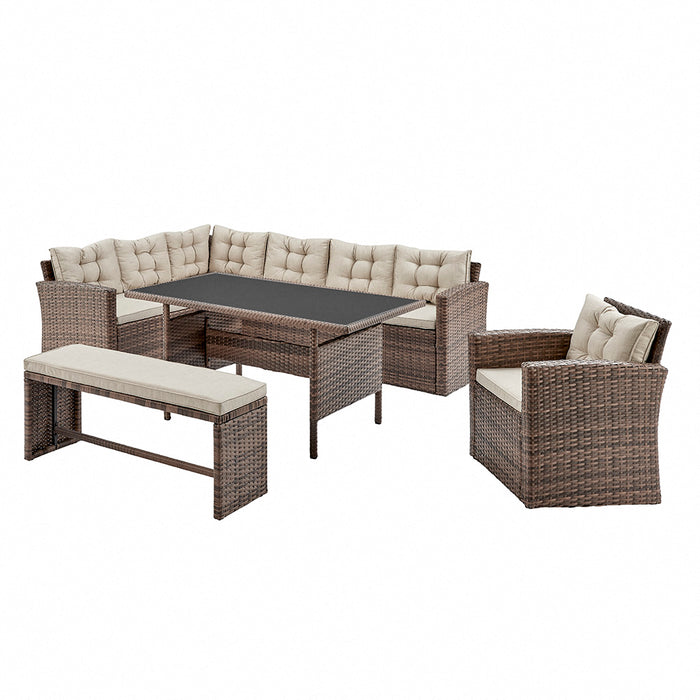 Andros Garden Corner Sofa Set, Brown