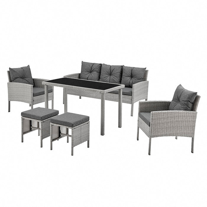 Roma Garden Dining Set with Footstools, Grey