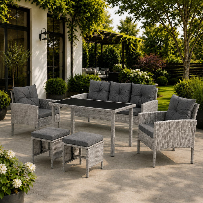 Roma Garden Dining Set with Footstools, Grey