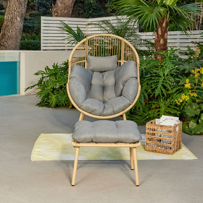 Antigua Rattan Garden Egg Chair with Footstool, Natural