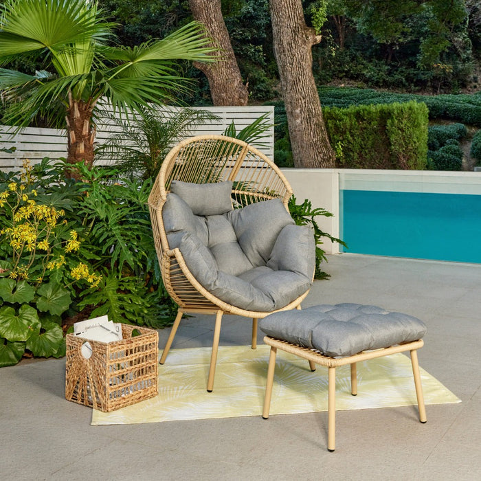 Antigua Rattan Garden Egg Chair with Footstool, Natural