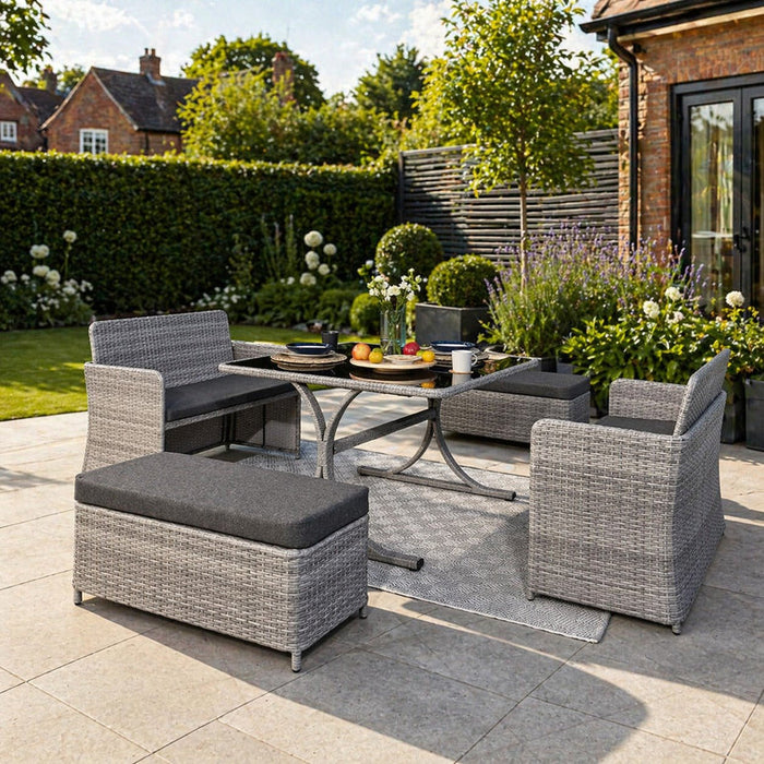 Trinity Garden Dining Set with Benches, Dark Grey